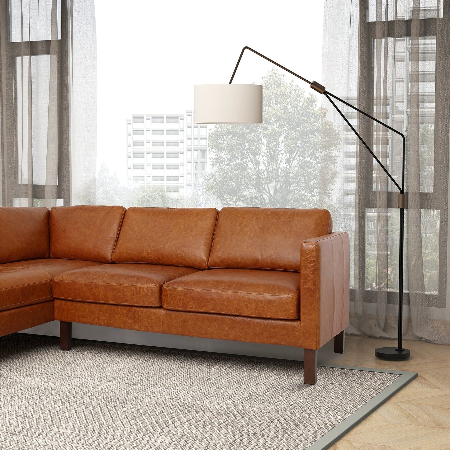 Juno - Sectional Left Waxy Sofa - Cognac
