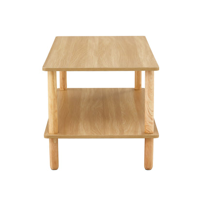 Modern 2 Tier Coffee Table For Living Room Furniture, Rectangular Center Table With Open Storage Shelf, Rounded Rubberwood Legs - Burly Wood