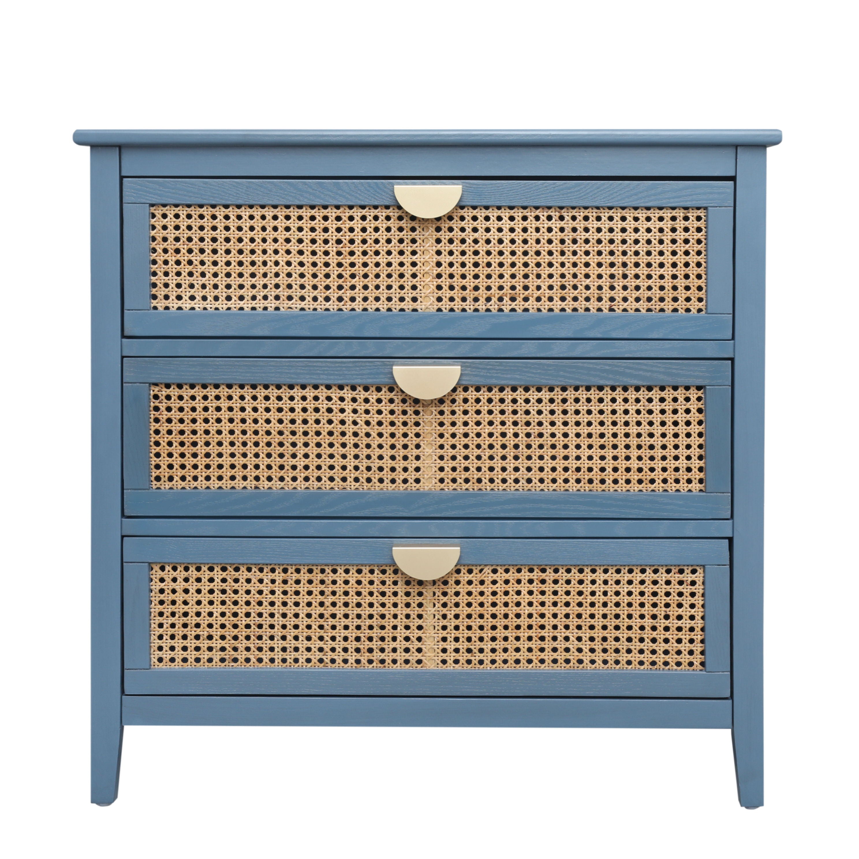 3 Drawer Cabinet Natural Rattan Suitable For Bedroom - Blue