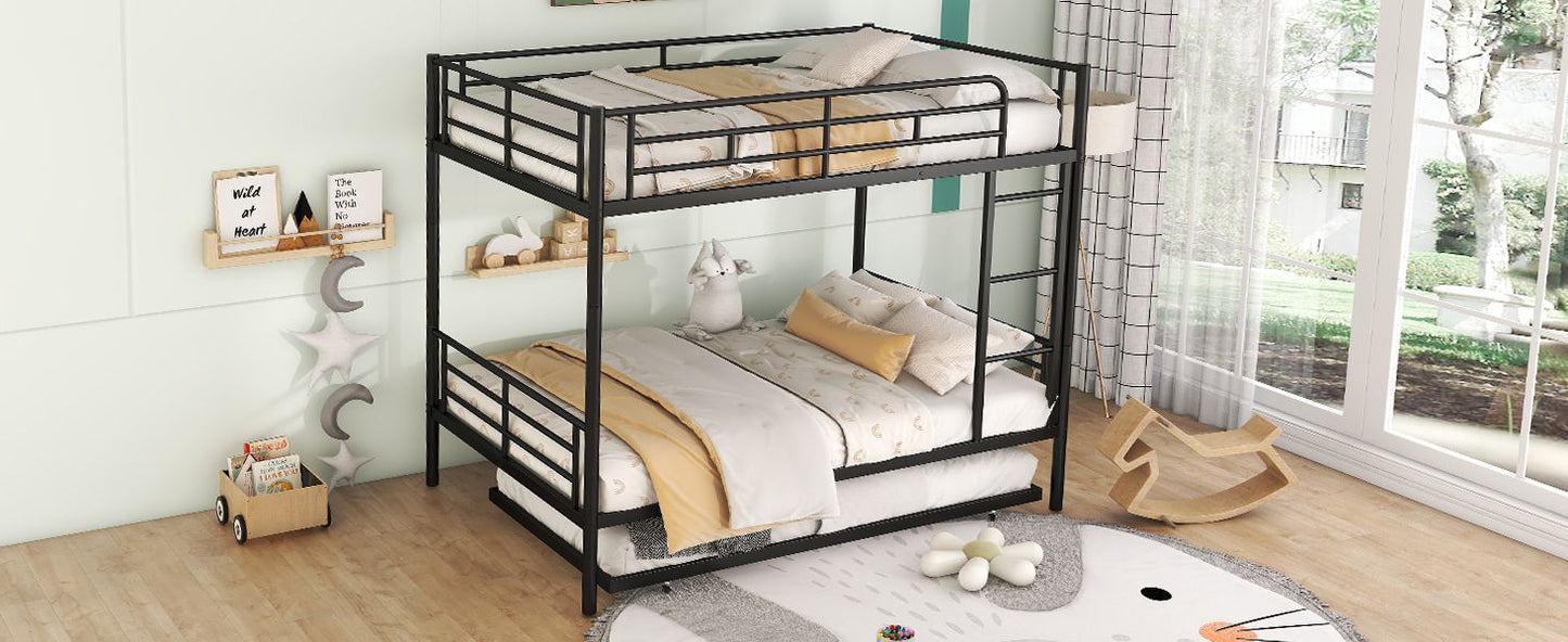Full Over Full Metal Bunk Bed With Trundle - Black