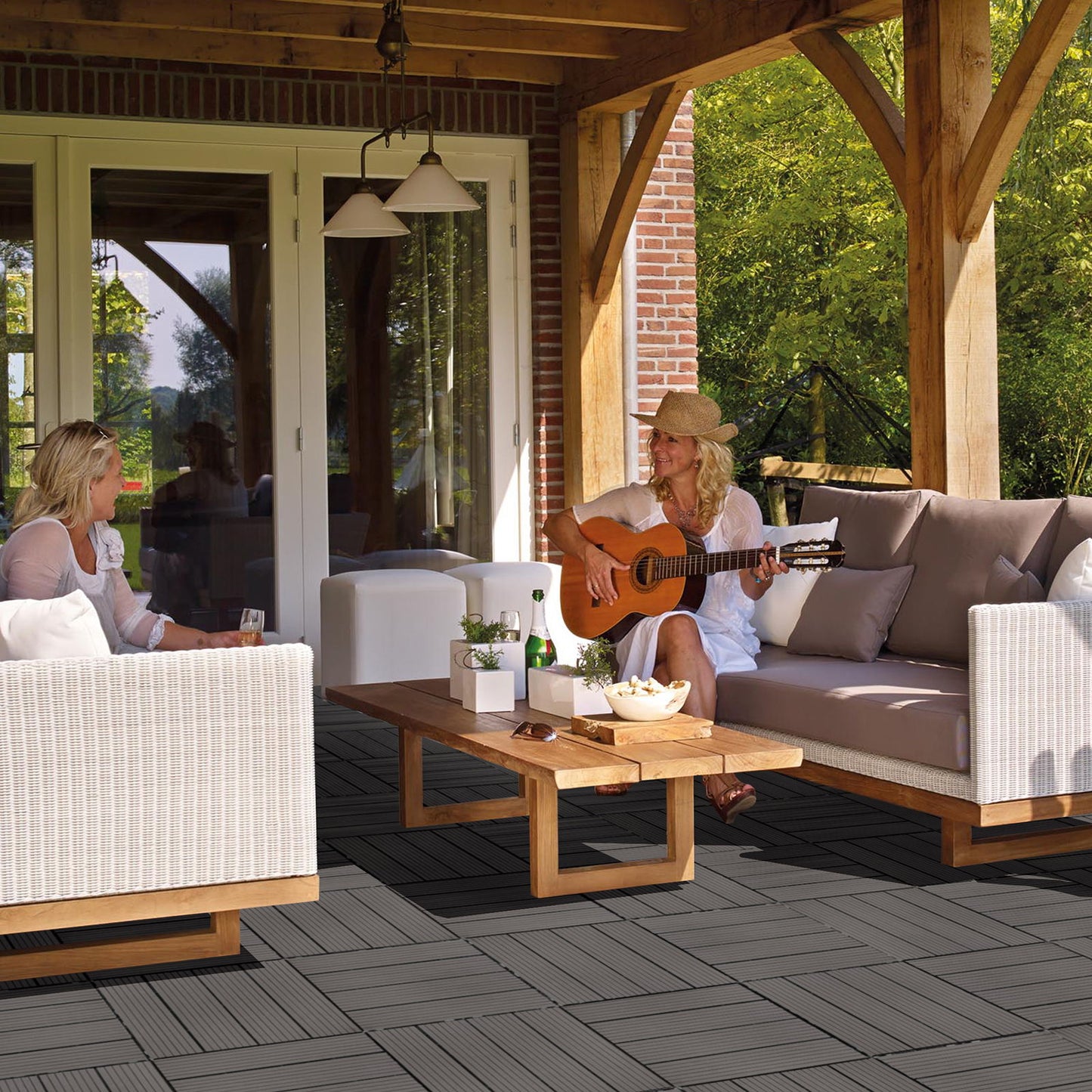 Wood Plastic Composite Deck Tiles (Set of 20), Sustainable Composite Decking Resist Rust, Water, Weather, Easy To Diy & Maintain, Ideal For Patios, Balconies, Rooftops - Light Gray