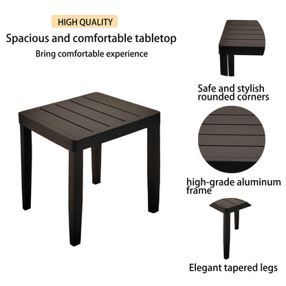 3 Piece Outdoor Patio Lounge Set, 2 Chaise & 1 End Table With Modern Tapered Feet, Pneumatic Adjustable Backrest, Wheels, Sunbrella Cushion - Ember Black / Blue