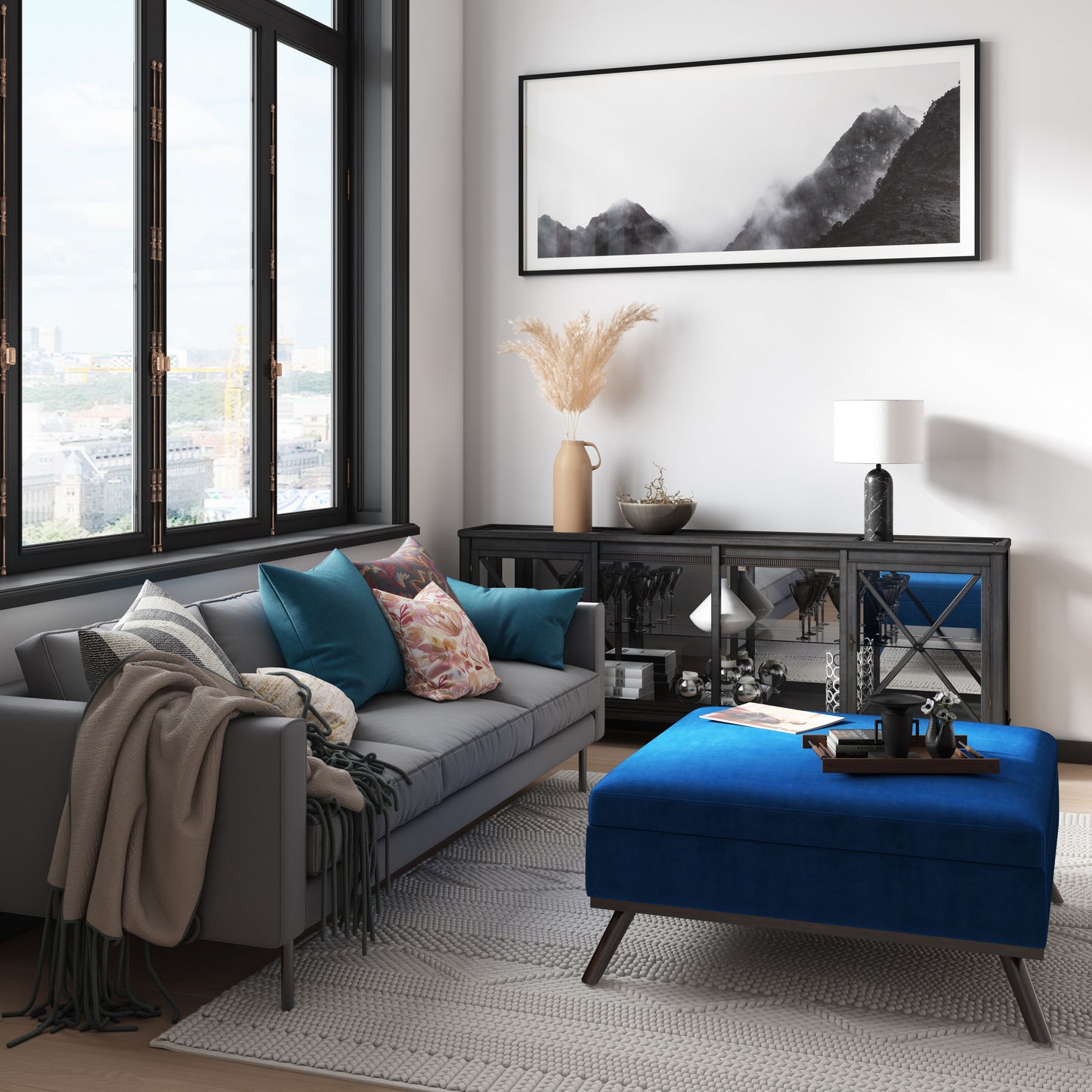 Owen - Square Coffee Table Storage Ottoman - Blue