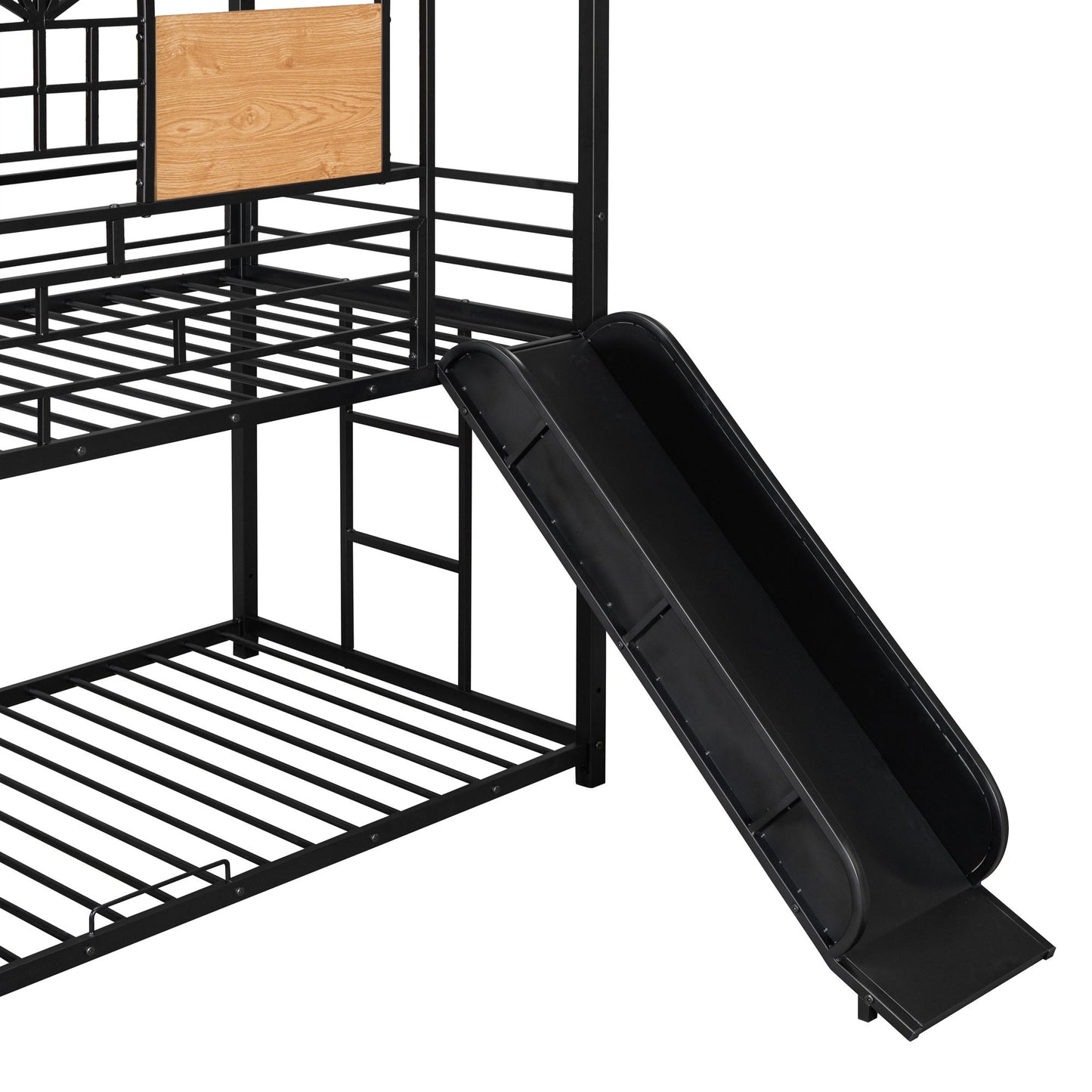 Twin Over Twin Bunk Bed, Housebed With Slide And Storage Stair - Black