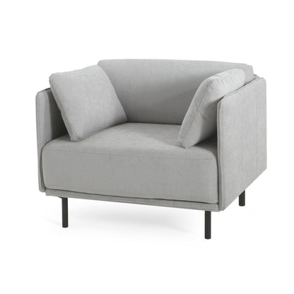 Vintage Lounge Chair With Polyester Upholstery, Solid Wood Frame & Steel Legs - Gray