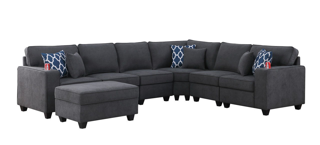 Cooper - 7 Piece Reversible L-Shape Sectional Sofa & Comfort Ottoman And Cupholder - Stone Gray