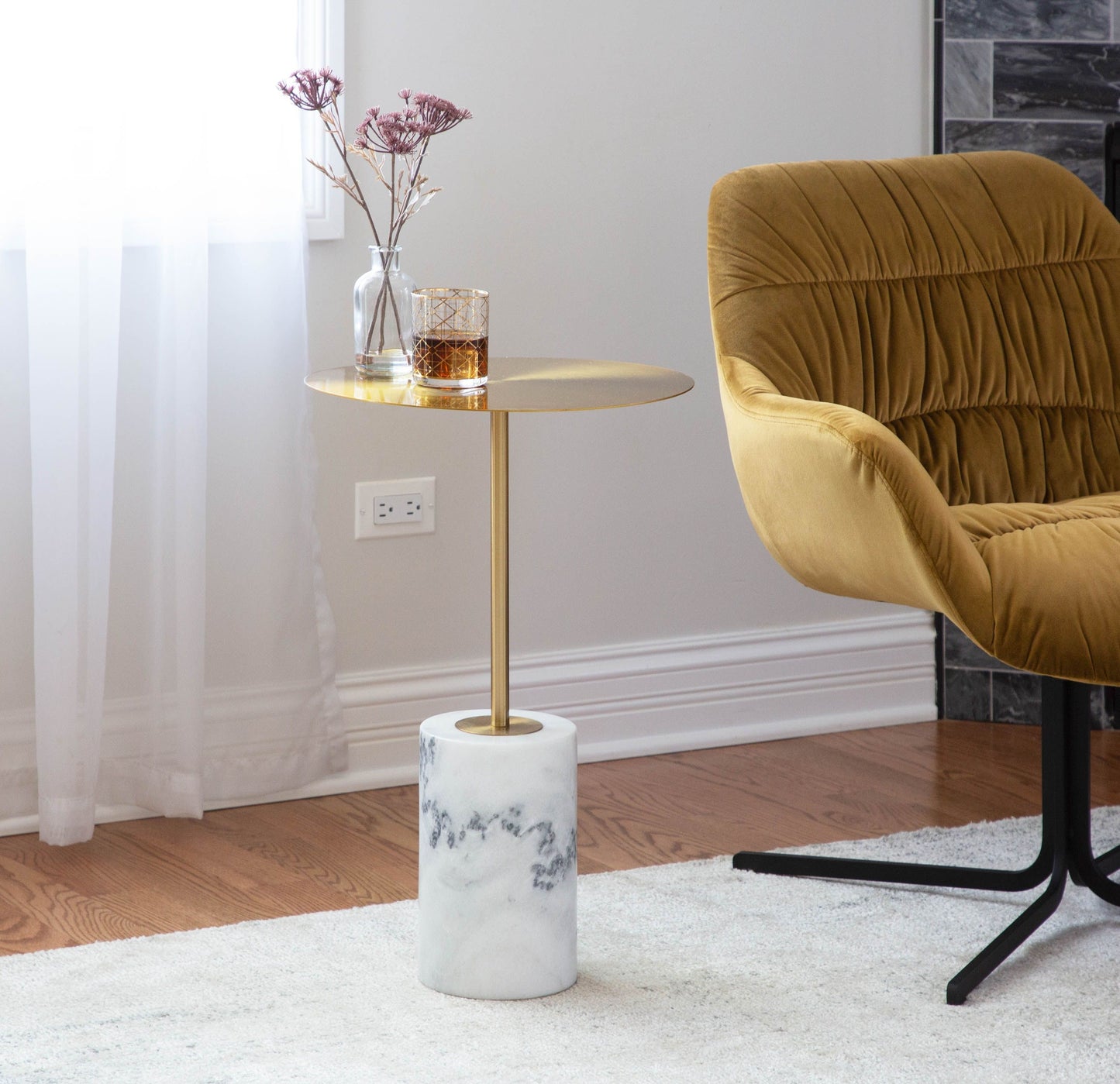 Symbol - Contemporary Side Table - Gold / White Marble