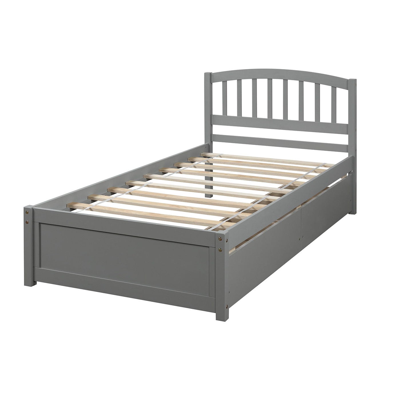 Twin Platform Storage Bed Frame With Two Drawers And Headboard - Gray
