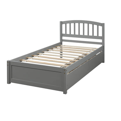 Twin Platform Storage Bed Frame With Two Drawers And Headboard - Gray