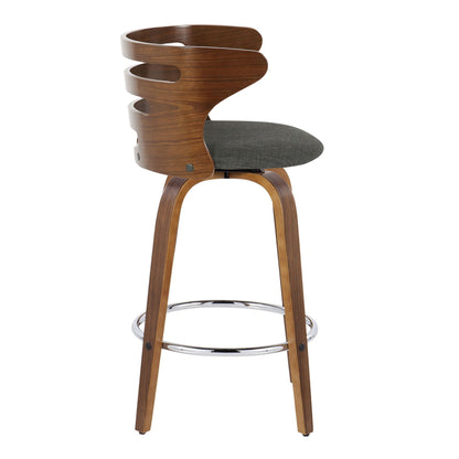 Cosini - Mid-Century Modern Fixed Height Barstool With Swivel With Round Footrest (Set of 2) - Walnut / Charcoal