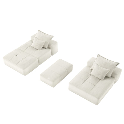 Modern Oversized Modular Sectional Sofa With Ottoman, Seat, Chaise Lounge And Armrest, Sparkling Chenille Fabric Soft Cushion Sofa With 4 Pillows, 4 Pieces Diy Combination Tufted Sofa, No Assembly Required - Beige