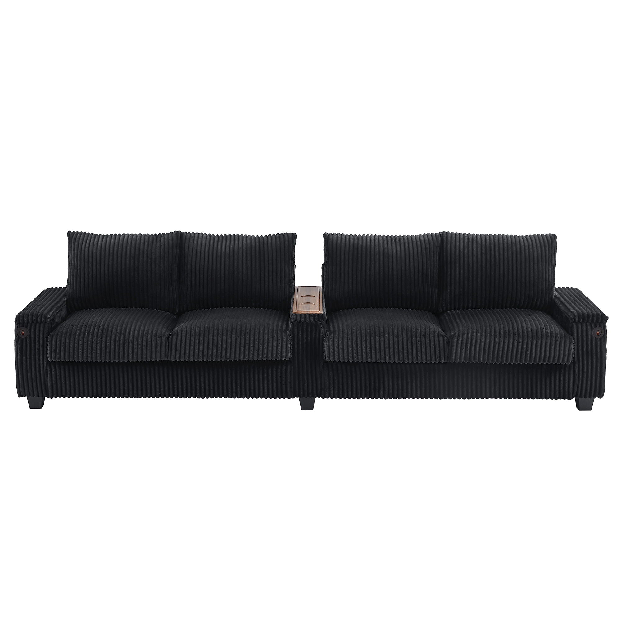 Modern 4 Seater Corduroy Sofa Couch With USB Ports And Hidden Storage - Black
