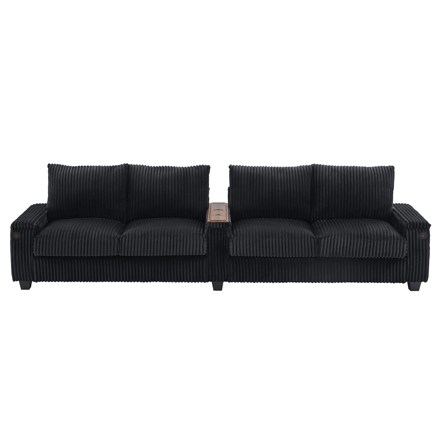 Modern 4 Seater Corduroy Sofa Couch With USB Ports And Hidden Storage - Black