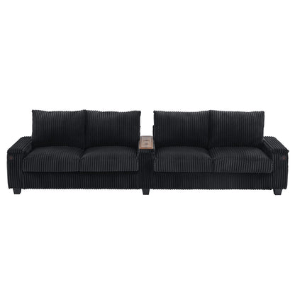 Modern 4 Seater Corduroy Sofa Couch With USB Ports And Hidden Storage - Black