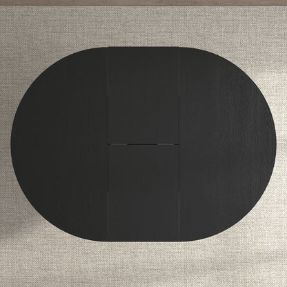 Dining Table For Farmhouse Kitchen Expandable Oval Table Top With Removable Leaf Trestle X Shaped Base - Black
