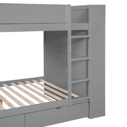 Full Over Full Bunk Bed With 2 Drawers And Multi-Layer Cabinet - Gray