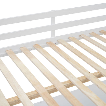 Full Loft Bed With U Shaped Desk, Storage Compartments And Tri Fold Mirror - White