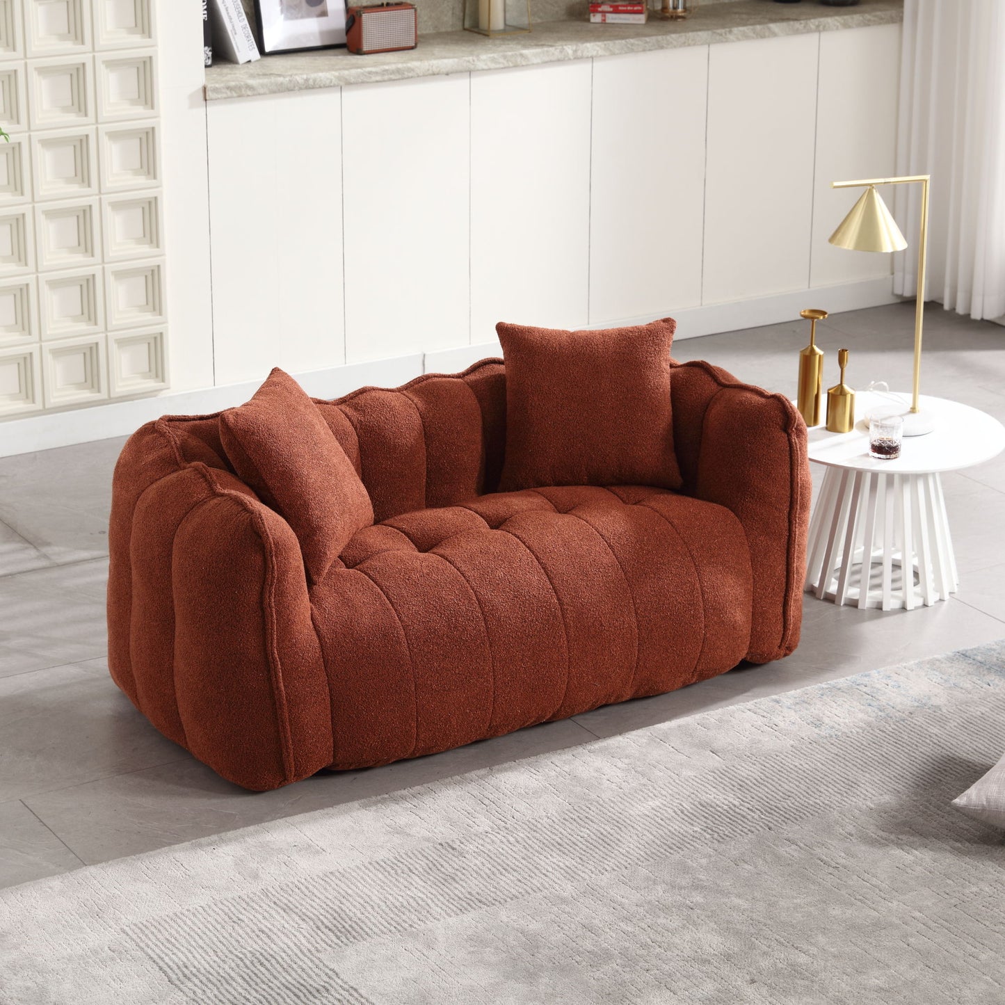 Soft Beanbag Chair With High Resilience Foam Core For Two People, The Comfortable Square Recliner Sofa Is Ideal For Family Members And Friends Engaged In Games, Reading, Watching TV - Red / Brown