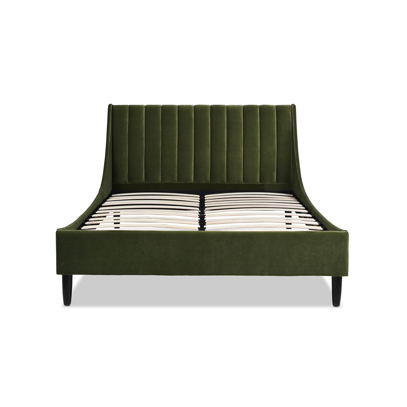 Aspen - Queen Vertical Tufted Modern Headboard Platform Bed Set - Olive Green