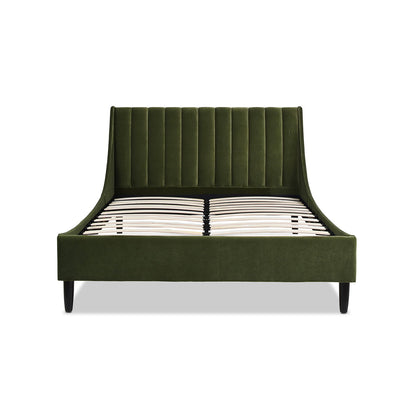 Aspen - Queen Vertical Tufted Modern Headboard Platform Bed Set - Olive Green