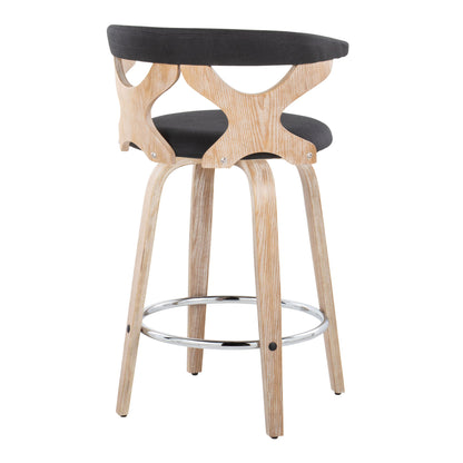 Gardenia - Contemporary Fixed Height Counter Stool With Swivel With Round Footrest (Set of 2) - White Washed / Charcoal