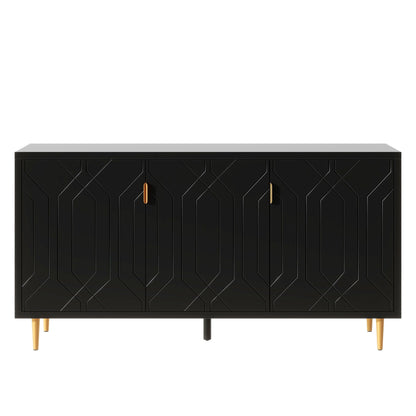 Modern TV Stand With 3 Doors And Adjustable Shelves For Living Room, Fits TVs Up To 70" - Black