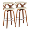 Gardenia - Mid-Century Modern Fixed Height Barstool With Swivel With Round Footrest (Set of 2) - Walnut / Cream