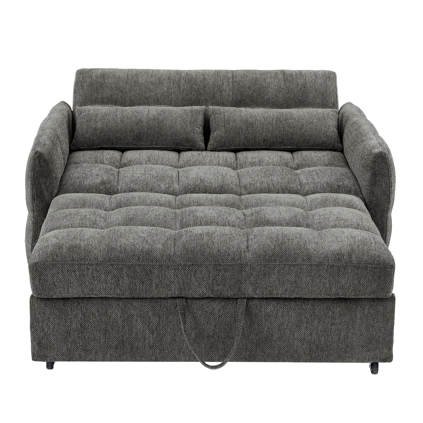 Loveseat Sofa Pull Out Sofa Bed Tufted Sleeper Sofa With An Adjustable Backrest, 3 USB Ports And 2 Lumbar Pillows For Living Room - Gray