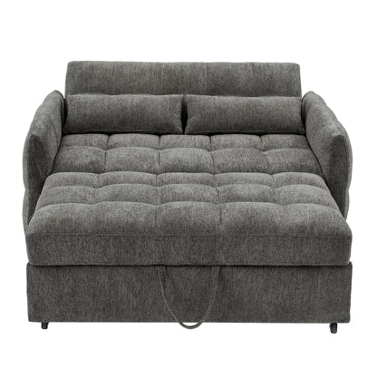 Loveseat Sofa Pull Out Sofa Bed Tufted Sleeper Sofa With An Adjustable Backrest, 3 USB Ports And 2 Lumbar Pillows For Living Room - Gray