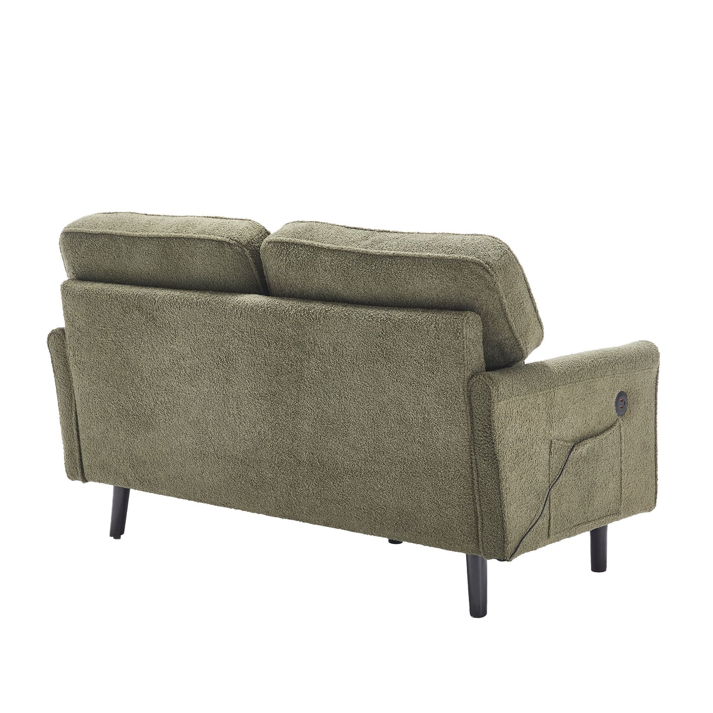Mid Century Modern Loveseat Sofa With USB Ports, Removable Pillow Cover - Green