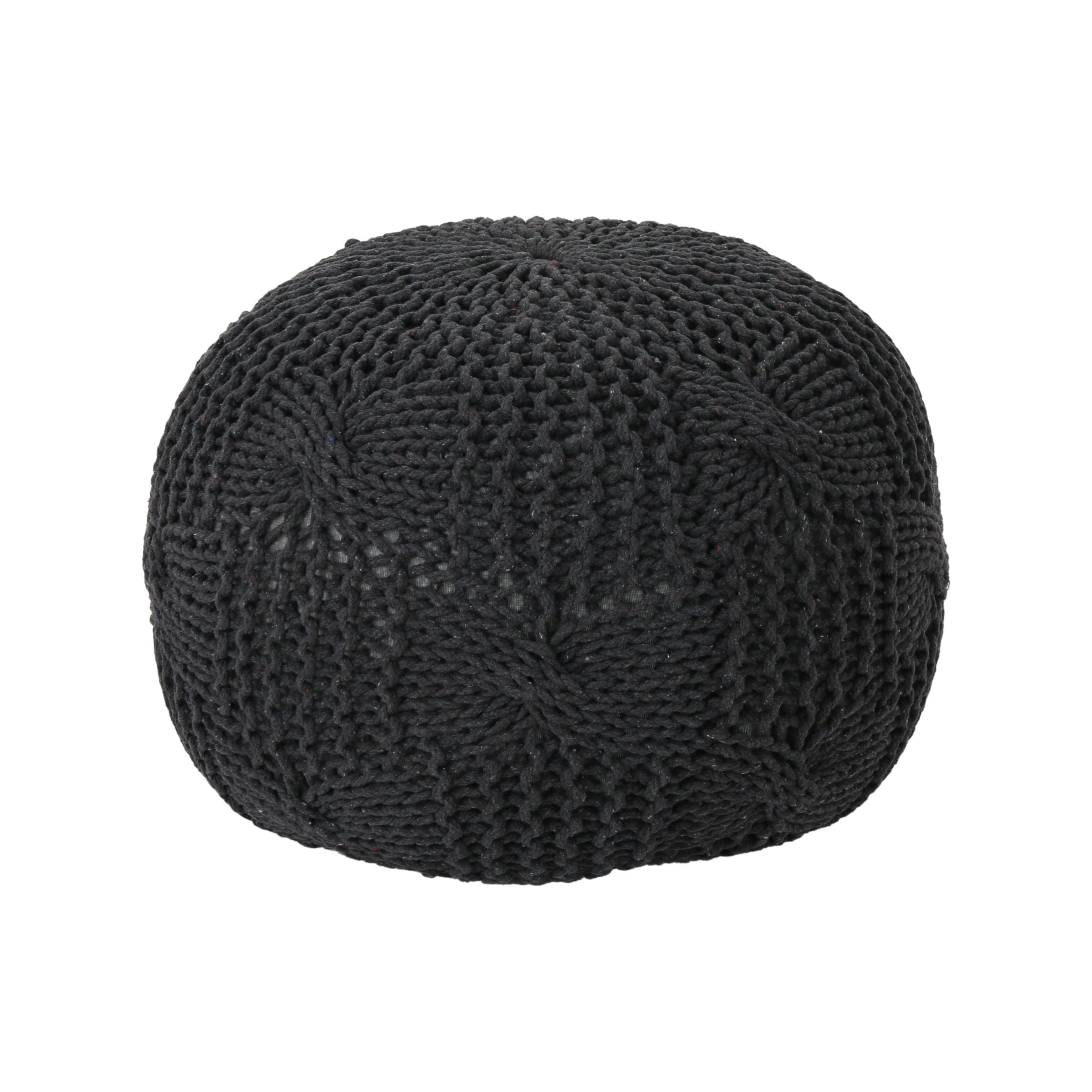 Bordeaux - Knitted Cotton Round Pouf, Multi Purpose Home Accessory - Dark Gray
