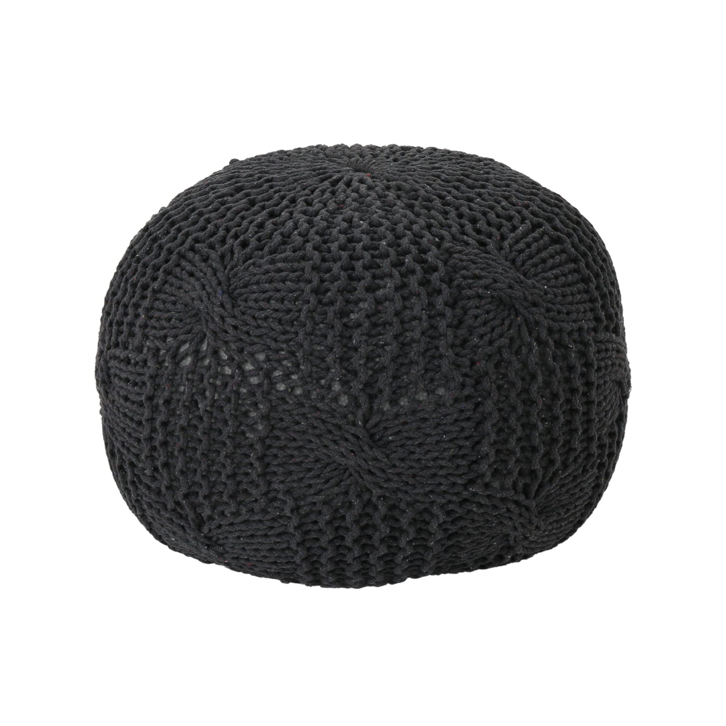 Bordeaux - Knitted Cotton Round Pouf, Multi Purpose Home Accessory - Dark Gray