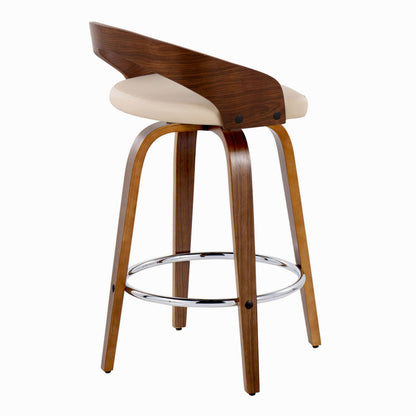 Grotto - Mid-Century Modern Fixed Height Counter Stool With Swivel With Round Footrest (Set of 2) - Walnut / Cream