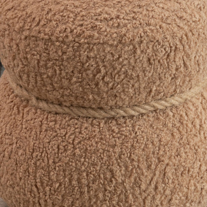 Snowman Stool With Lamb Wool Cushion And Solid Wood Frame - Light Camel