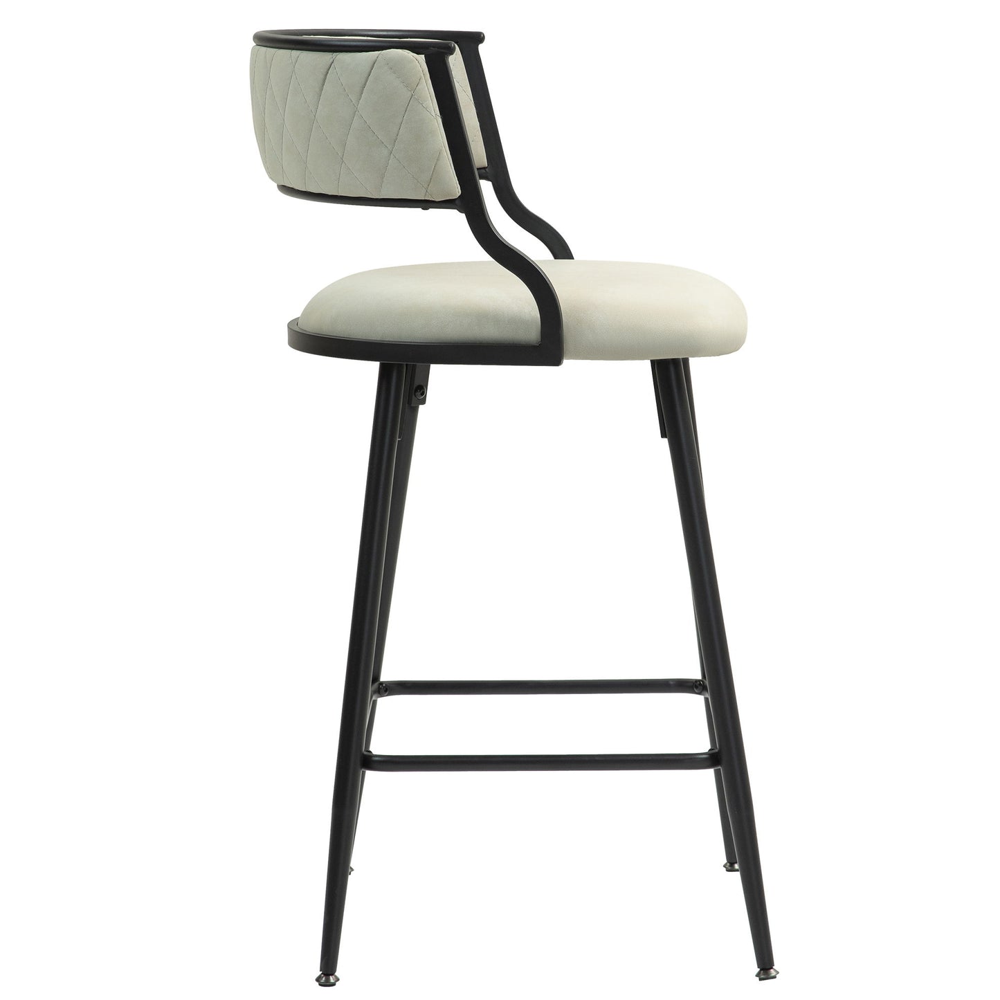 Counter Height Bar Stools Cover Kitchen Island Counter Bar Stool With Black Powder Coating Base And Footrest (Set of 2) - Beige
