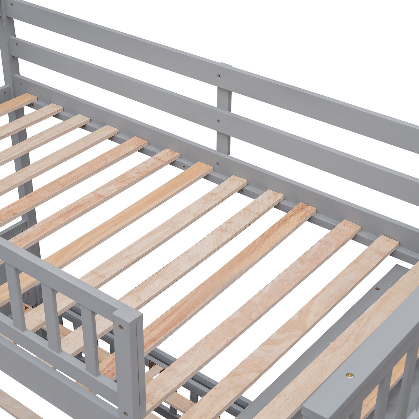 Twin Over Full Bunk Bed With 6 Drawers And Flexible Shelves, Bottom Bed With Wheels - Gray