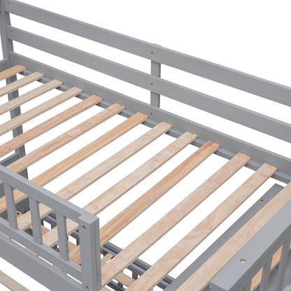 Twin Over Full Bunk Bed With 6 Drawers And Flexible Shelves, Bottom Bed With Wheels - Gray