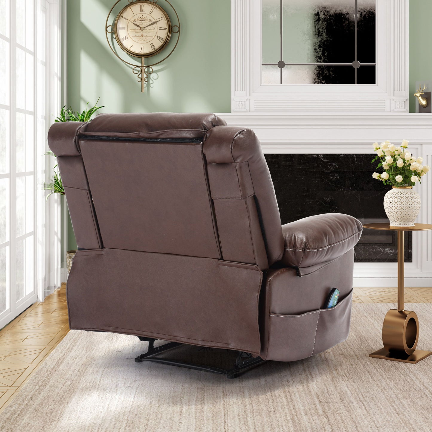 Breathable Leather Massage Recliner Chair Manual Living Room Reclining Sofa - Brown