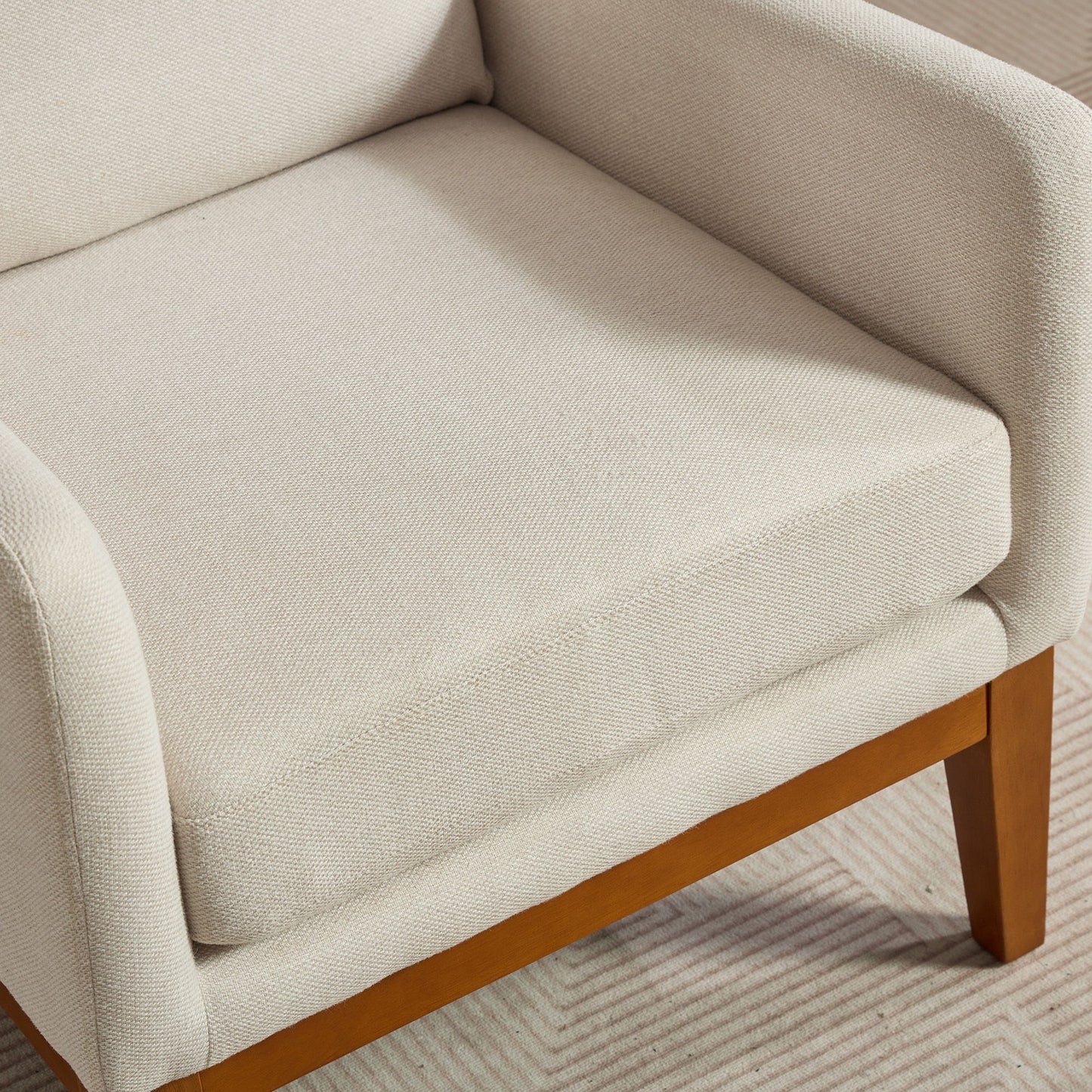 Wide Modern Accent Chair, Polyester Blend High Back Reading Chair, Upholstered Armchair Club Chair, Single Sofa With Wood Legs For Living Room, Reading Room, Office - Beige