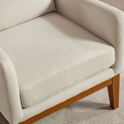 Wide Modern Accent Chair, Polyester Blend High Back Reading Chair, Upholstered Armchair Club Chair, Single Sofa With Wood Legs For Living Room, Reading Room, Office - Beige