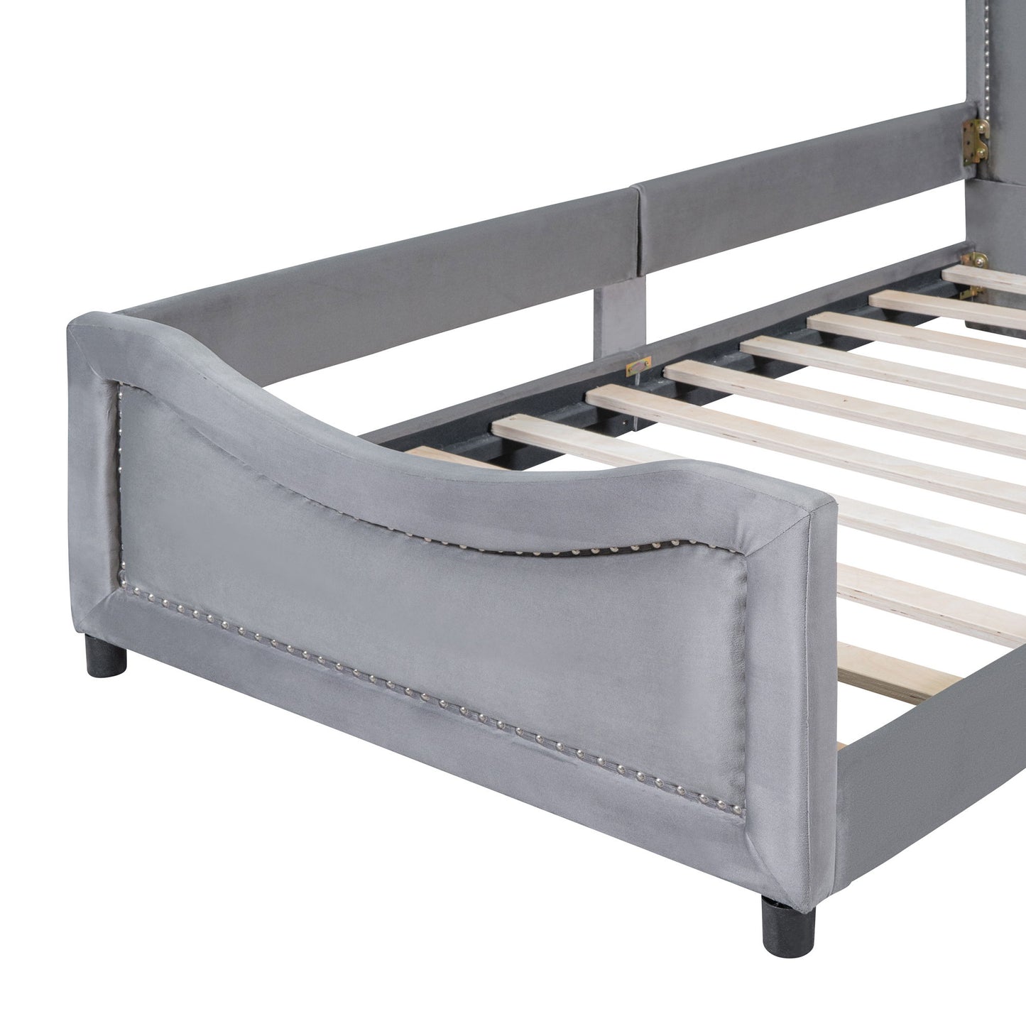 Twin Size Upholstered Daybed With Classic Stripe Shaped Headboard - Gray