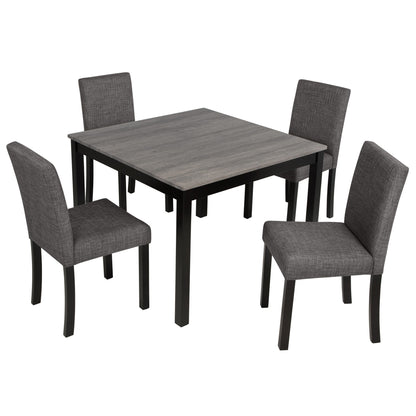 Modern 5 Piece Dining Table Set With 4 Chairs For Kitchen Or Dining Room - Light Gray / Black