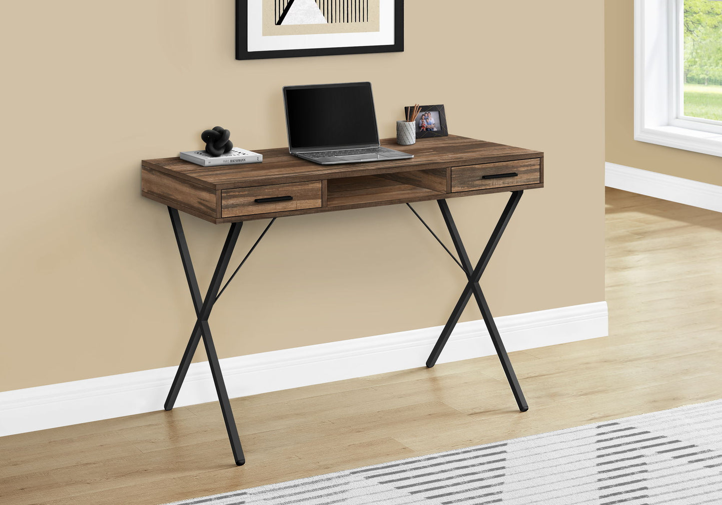 Computer Desk, Home Office, Laptop, Left, Right Set-Up, Storage Drawers, Work, Contemporary, Modern - Brown