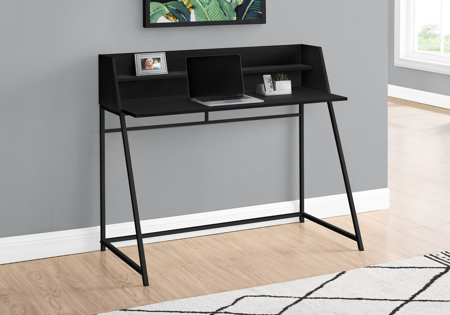 Computer Desk For Home Office, Laptop, Storage Shelves, Modern - Black
