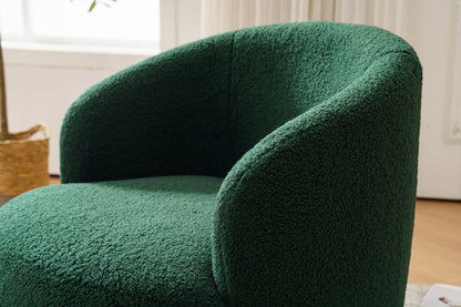 Teddy Fabric Swivel Accent Armchair Barrel Chair With Black Powder Coating Metal Ring - Dark Green