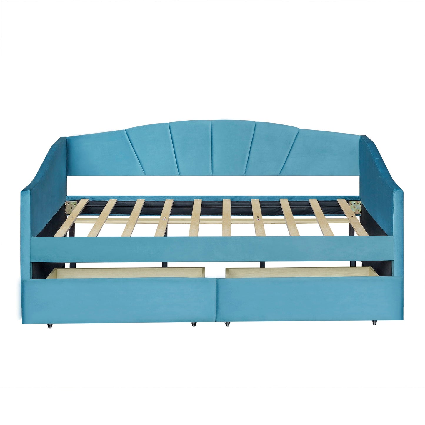 Twin Size Upholstered Daybed With Two Drawers And Slat - Blue