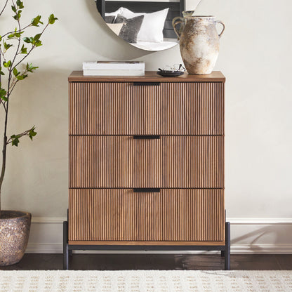 Mid-Century 3 Drawer Chest With Reeded Drawer Fronts - Mocha