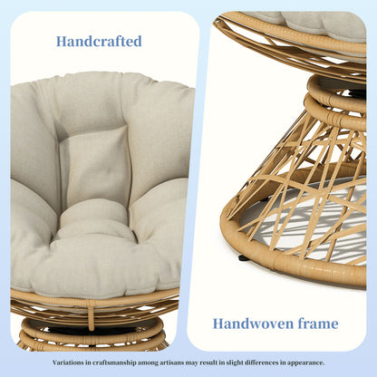 Ergonomic Wicker Chair With Cloud Thick Density Cushion, 3 Proof Cover High Capacity Iron Frame Fluid 360ÔøΩÔøΩÔøΩÔøΩÔøΩÔøΩÔøΩÔøΩÔøΩÔøΩÔøΩÔøΩÔøΩÔøΩÔøΩ Swivel - Beige / Natural