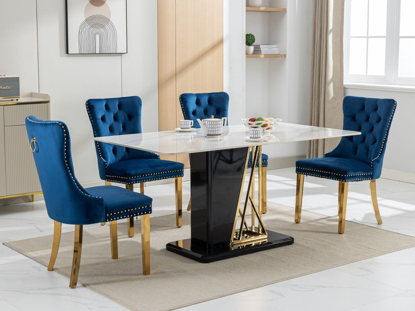 Nikki - Modern, High-End Tufted Solid Wood Contemporary Velvet Upholstered Dining Chair With Golden Stainless Steel Plating Legs, Nailhead Trim (Set of 2) - Blue / Gold