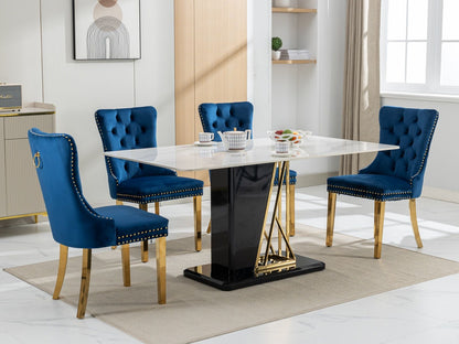 Nikki - Modern, High-End Tufted Solid Wood Contemporary Velvet Upholstered Dining Chair With Golden Stainless Steel Plating Legs, Nailhead Trim (Set of 2) - Blue / Gold